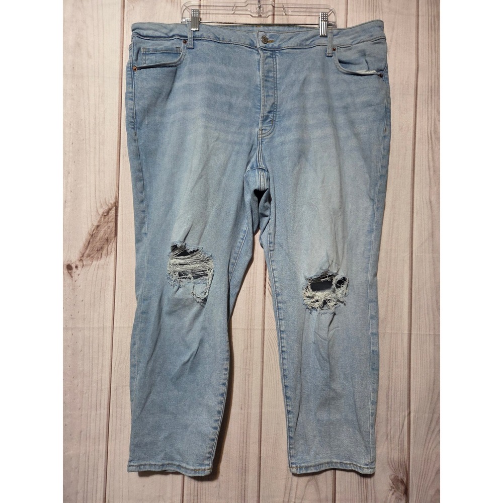 Old Navy OG Straight High Rise Distressed Jeans Light Wash Extra Stretch 24